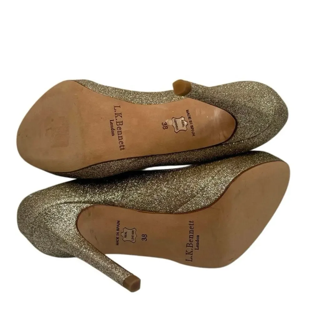 L.K. Bennett Sledge Platform Pump in Gold Glitter size 38 LIKE NEW